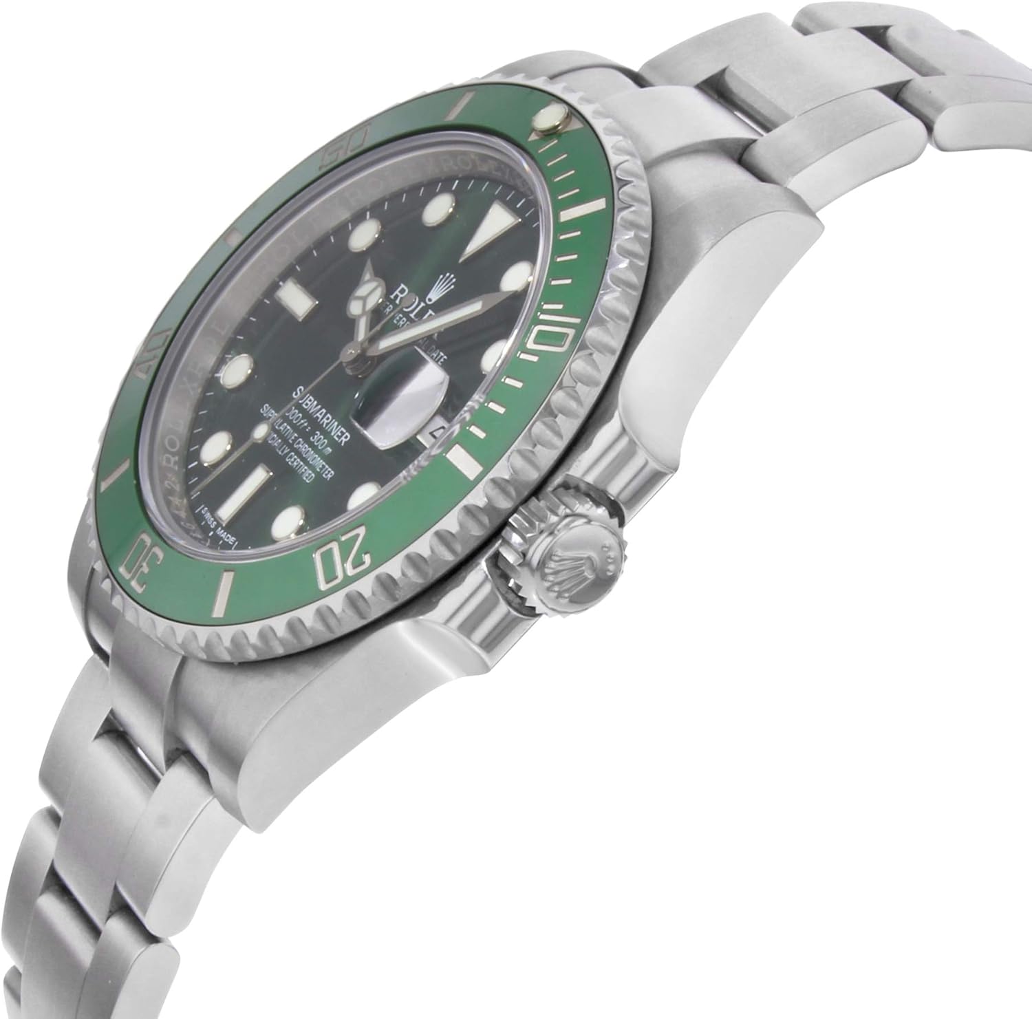 Green dial stainless steel watch with classic bezel design, luxury everyday wear — view 3