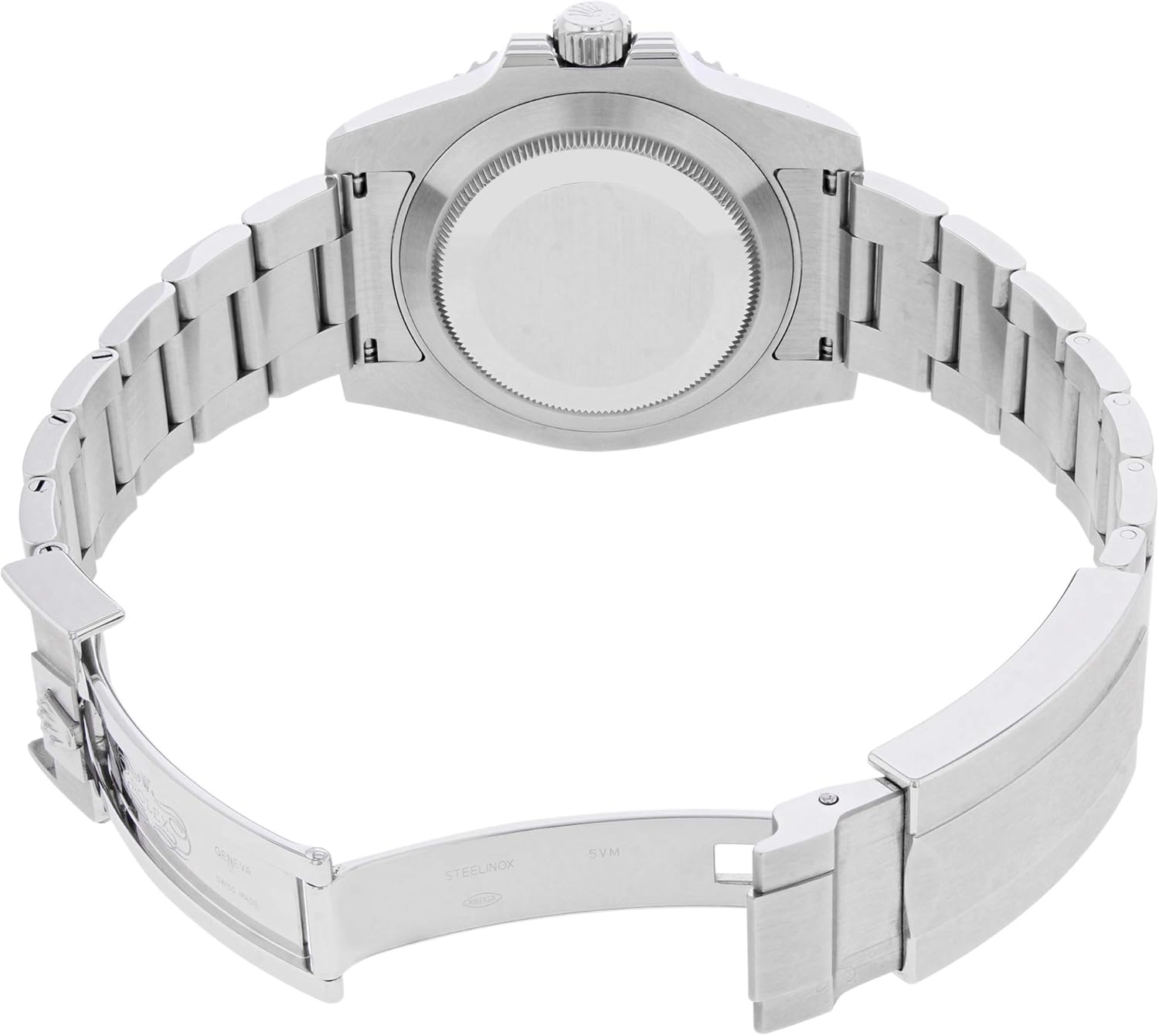Green dial stainless steel watch with classic bezel design, luxury everyday wear — back