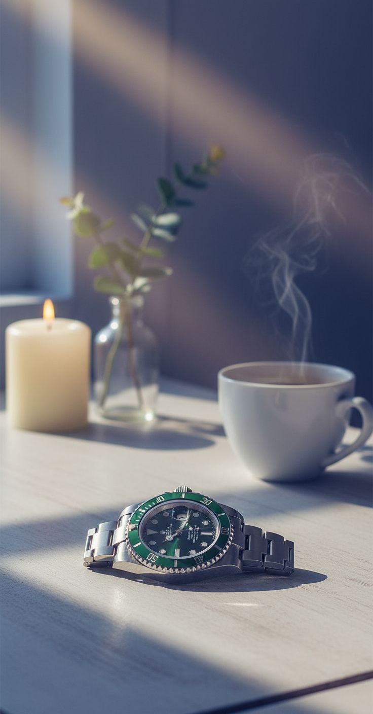 Green dial stainless steel watch with classic bezel design, luxury everyday wear — view 5