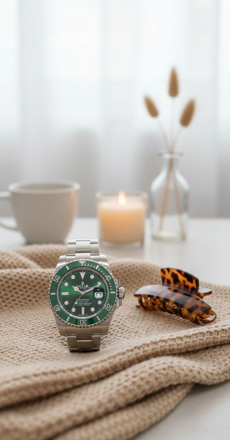 Green dial stainless steel watch with classic bezel design, luxury everyday wear — view 7