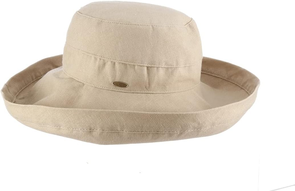 Wide-brim cotton sun hat in warm neutral tone with UPF 50+ rating — view 1