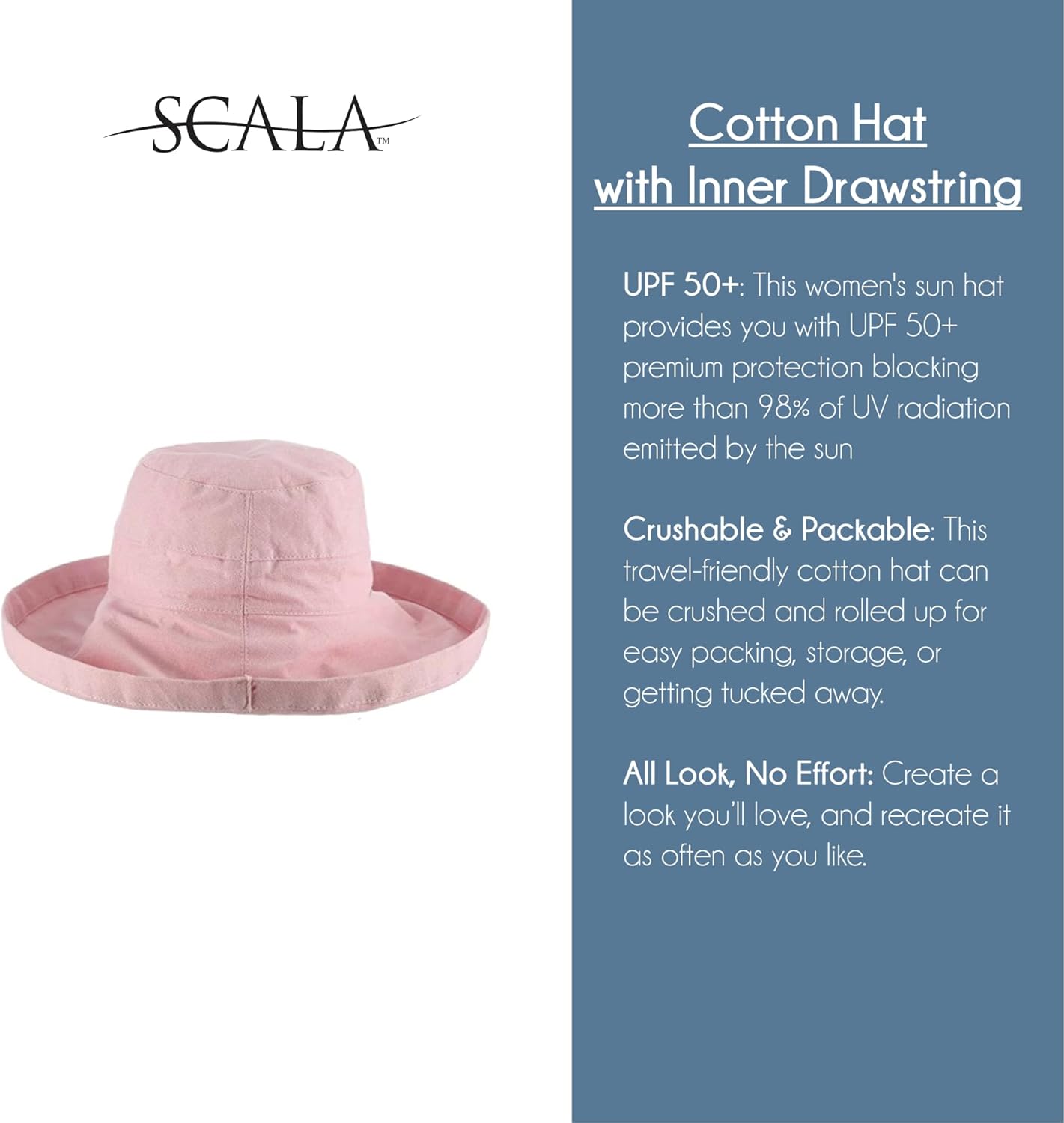 Wide-brim cotton sun hat in warm neutral tone with UPF 50+ rating — view 4
