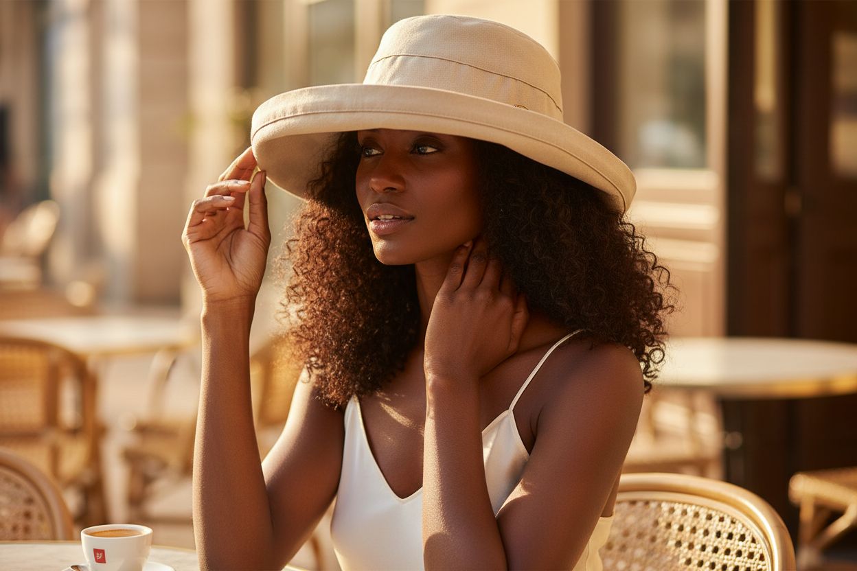 Wide-brim cotton sun hat in warm neutral tone with UPF 50+ rating — view 3