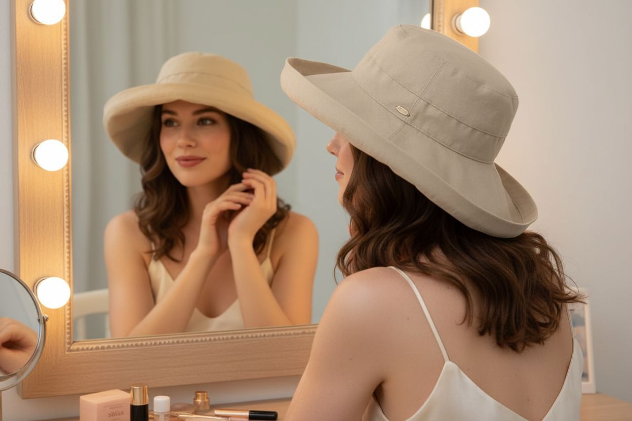 Wide-brim cotton sun hat in warm neutral tone with UPF 50+ rating — view 2