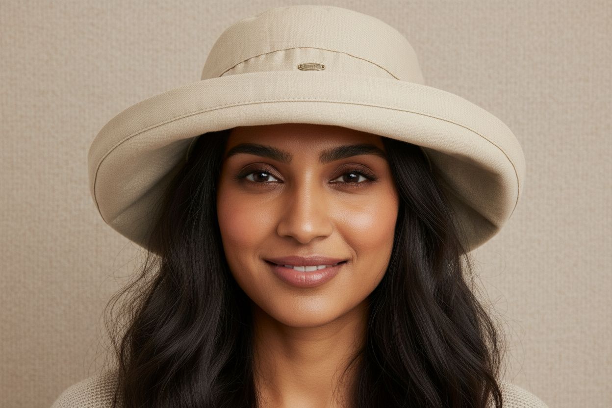 Wide-brim cotton sun hat in warm neutral tone with UPF 50+ rating — view 6