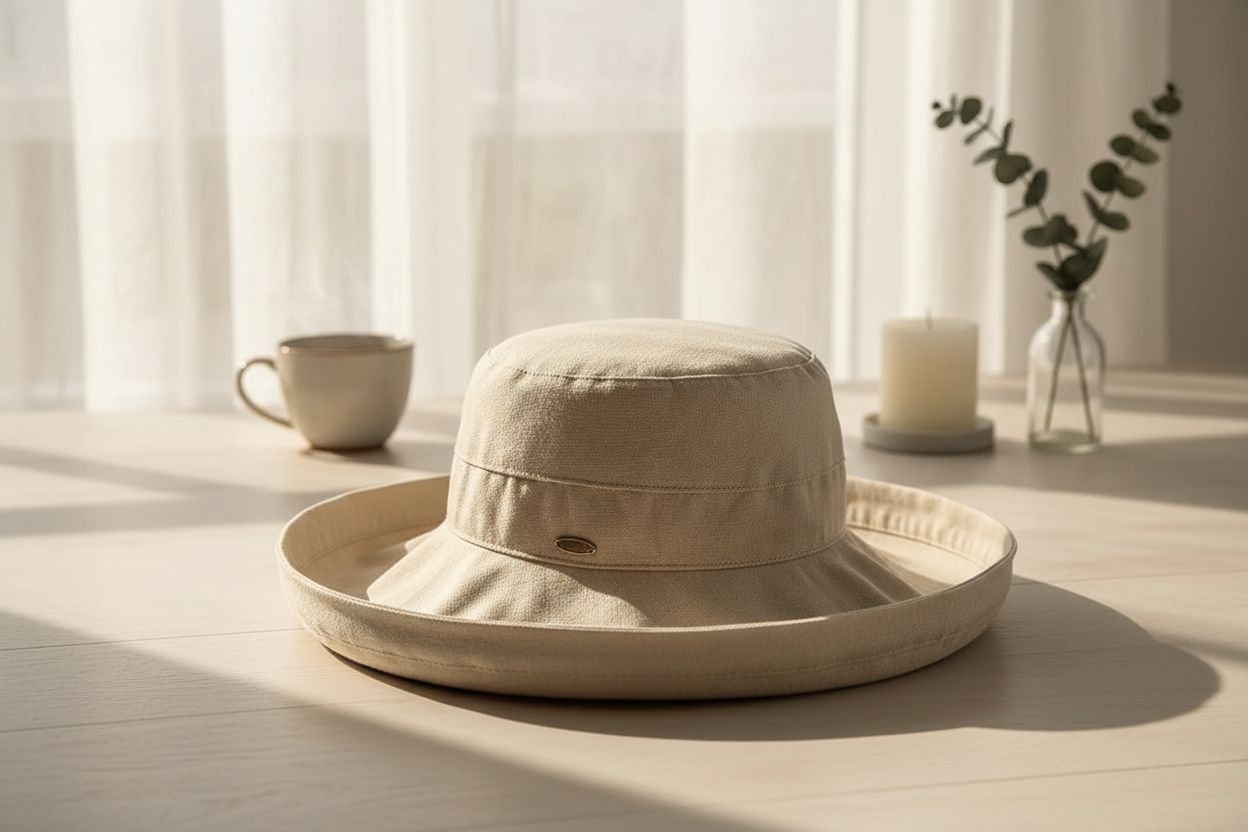Wide-brim cotton sun hat in warm neutral tone with UPF 50+ rating — view 5