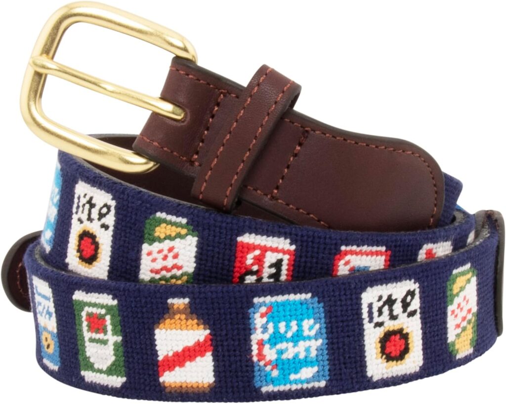 Full Grain Leather Needlepoint Belt for Men