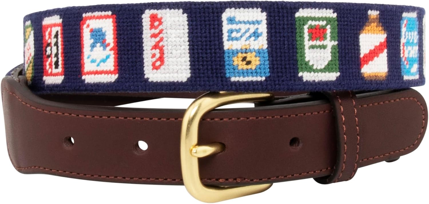 Full grain leather needlepoint belt for men with solid brass buckle — handmade — view 2