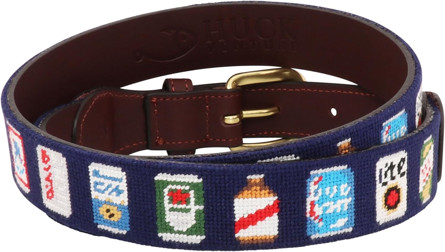 Full grain leather needlepoint belt for men with solid brass buckle — handmade — view 3