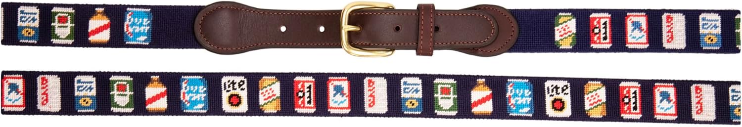 Full grain leather needlepoint belt for men with solid brass buckle — handmade — view 4