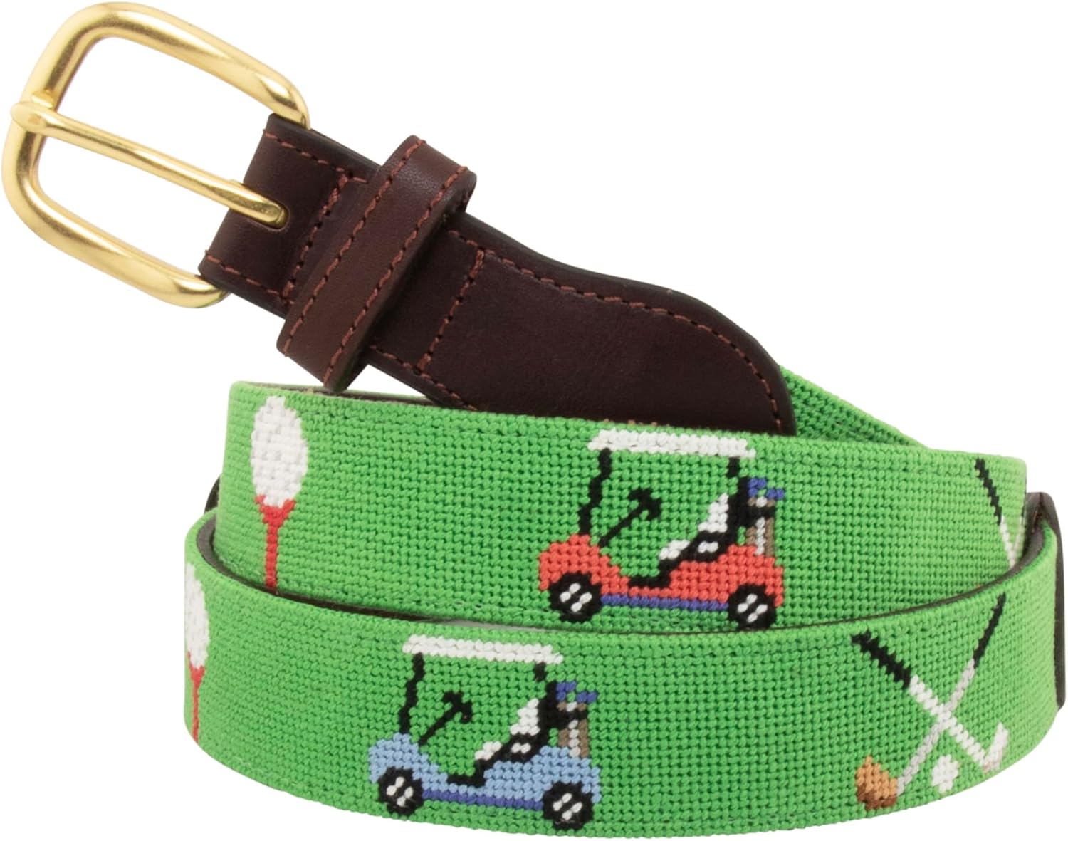 Full grain leather needlepoint belt for men with solid brass buckle — handmade — view 3