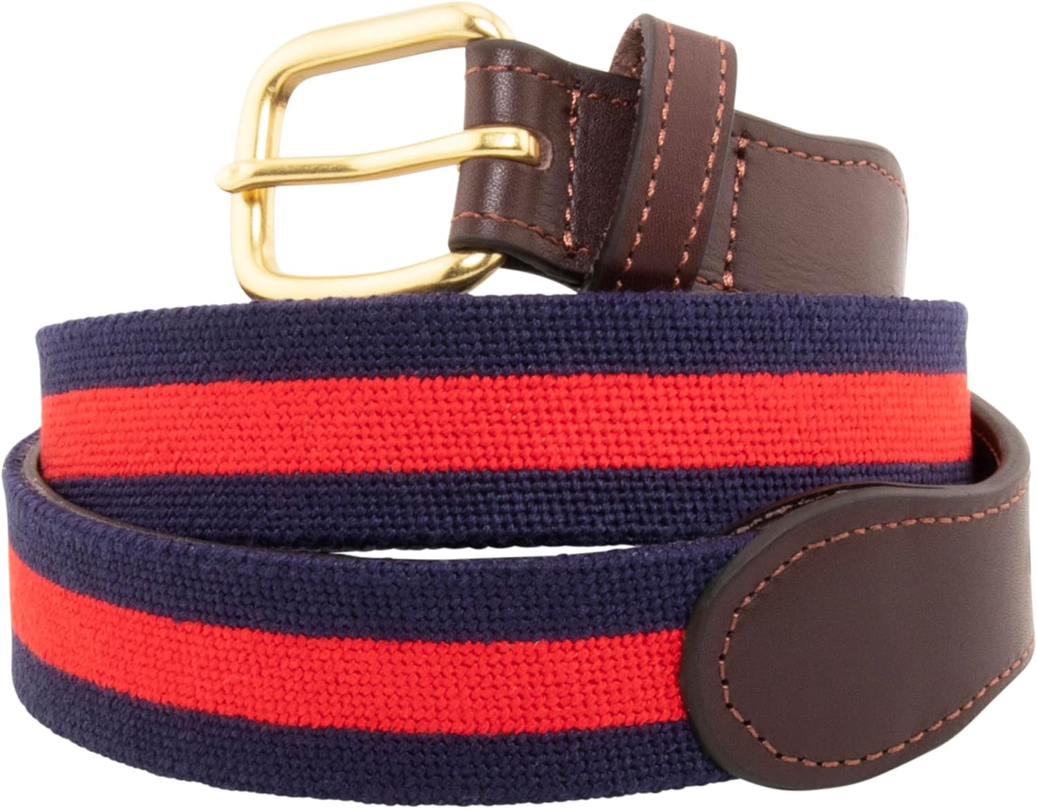 Full grain leather needlepoint belt for men with solid brass buckle — handmade — back
