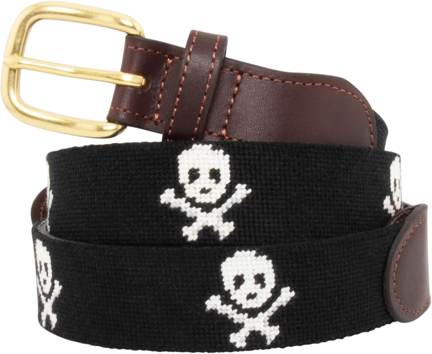 Full grain leather needlepoint belt for men with solid brass buckle — handmade — detail