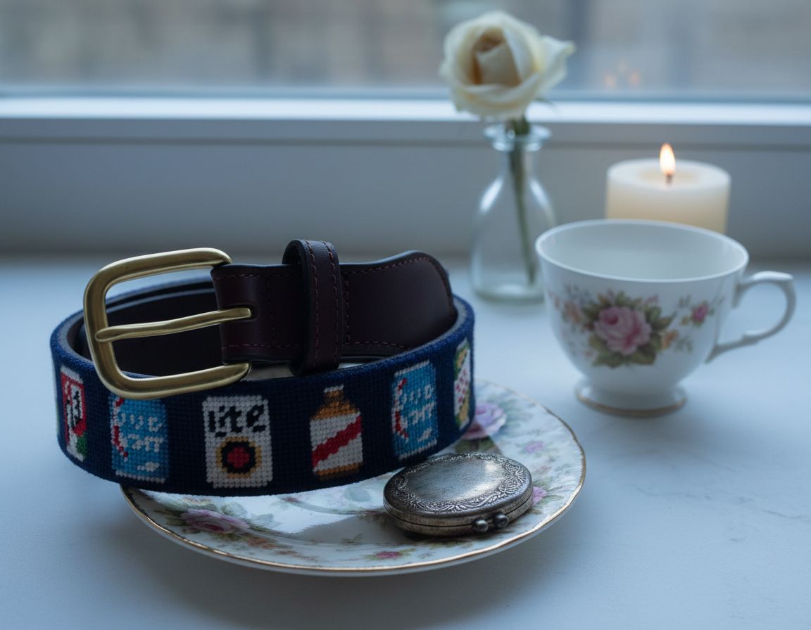Full grain leather needlepoint belt for men with solid brass buckle — handmade — view 2