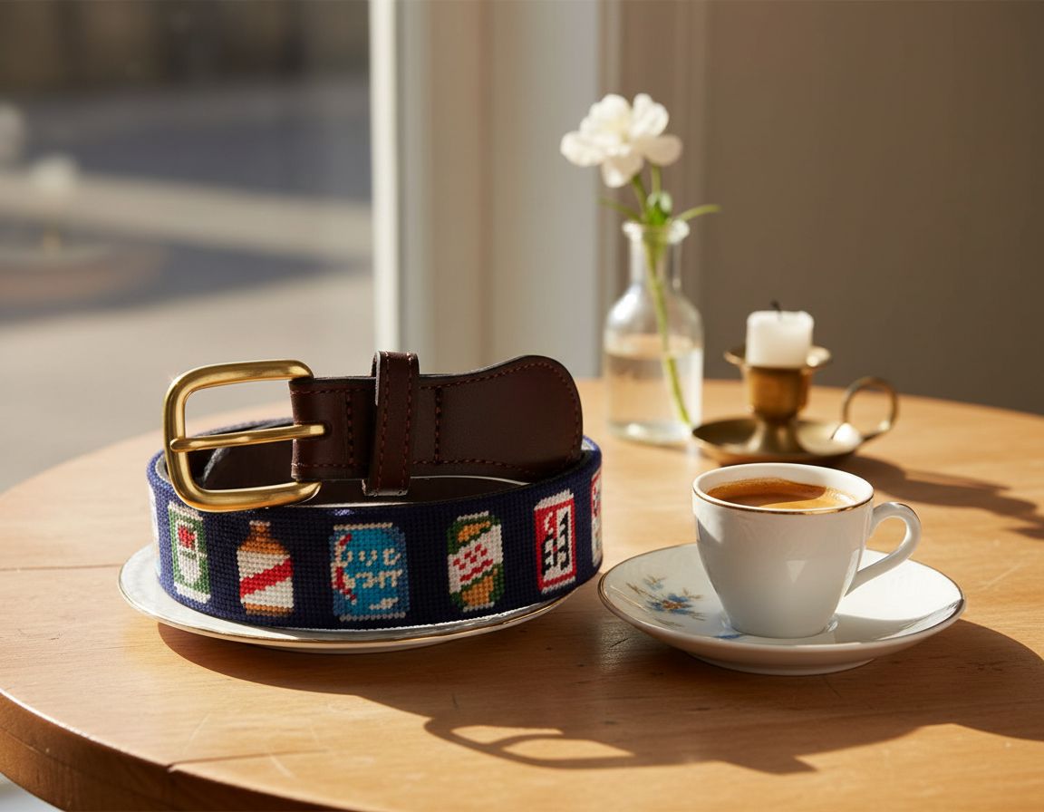 Full grain leather needlepoint belt for men with solid brass buckle — handmade — view 3