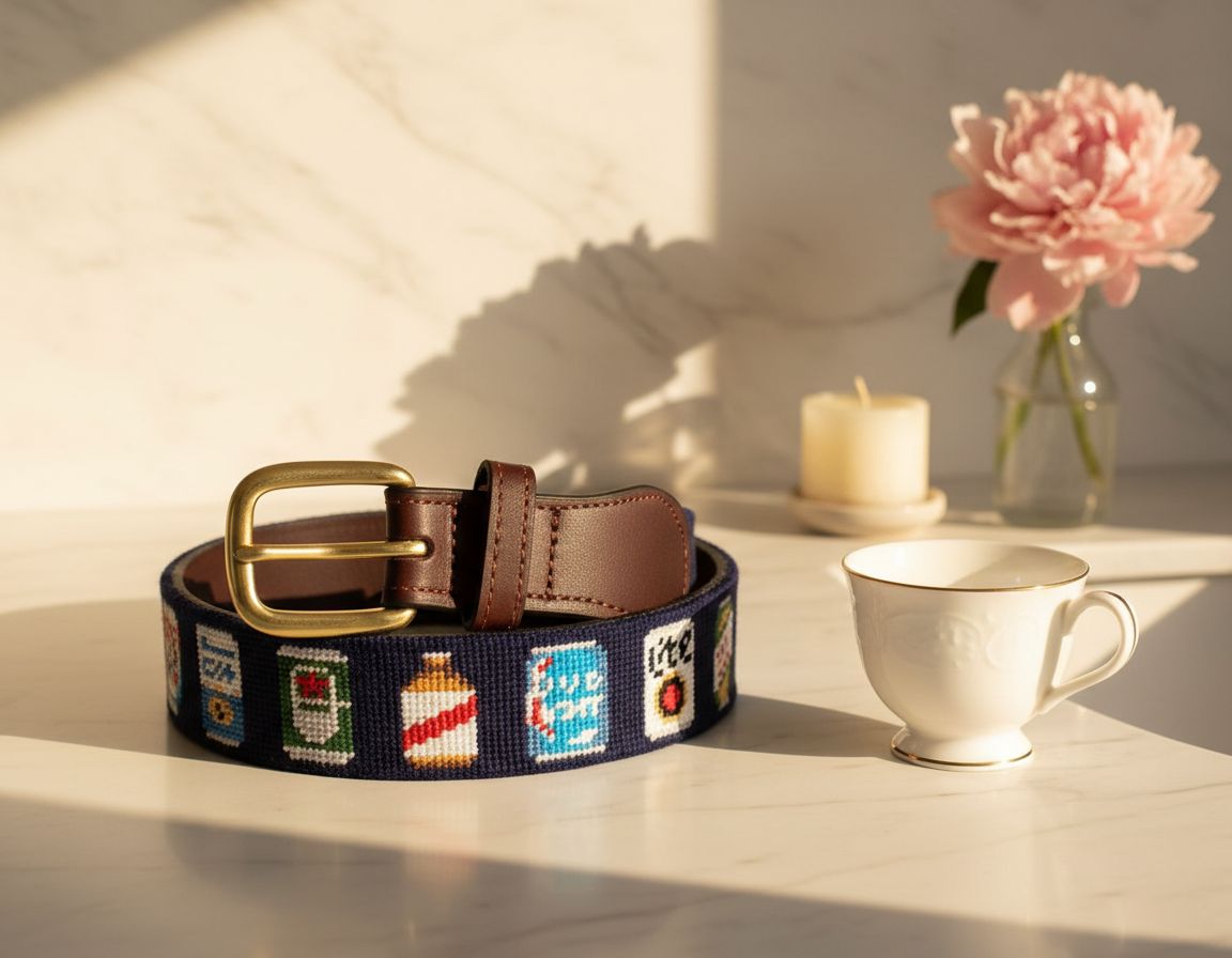 Full grain leather needlepoint belt for men with solid brass buckle — handmade — view 5