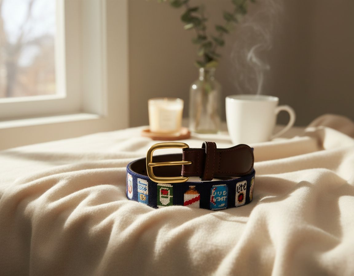 Full grain leather needlepoint belt for men with solid brass buckle — handmade — view 7