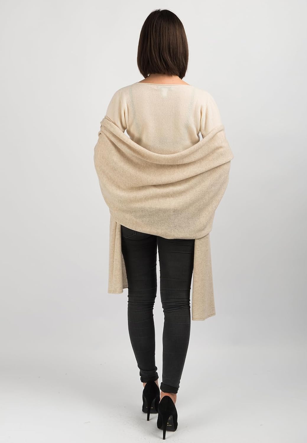 Cashmere stole wrap in neutral tone — lightweight evening shawl — view 2