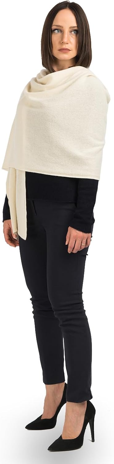Cashmere stole wrap in neutral tone — lightweight evening shawl — side
