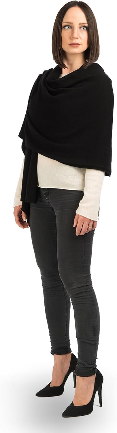 Cashmere stole wrap in neutral tone — lightweight evening shawl — back