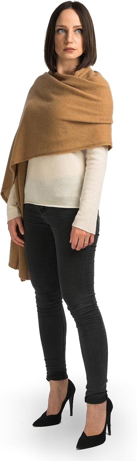 Cashmere stole wrap in neutral tone — lightweight evening shawl — detail