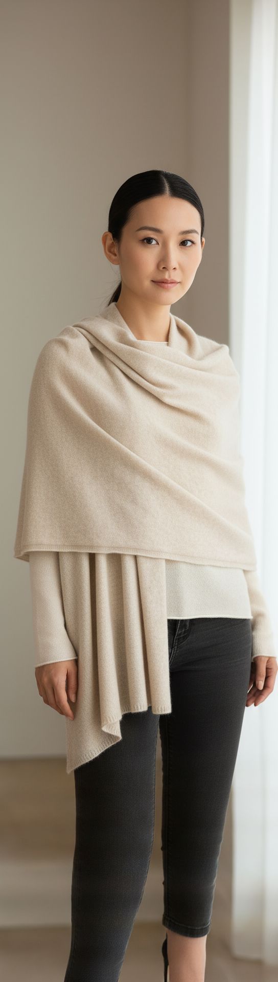 Cashmere stole wrap in neutral tone — lightweight evening shawl — view 1