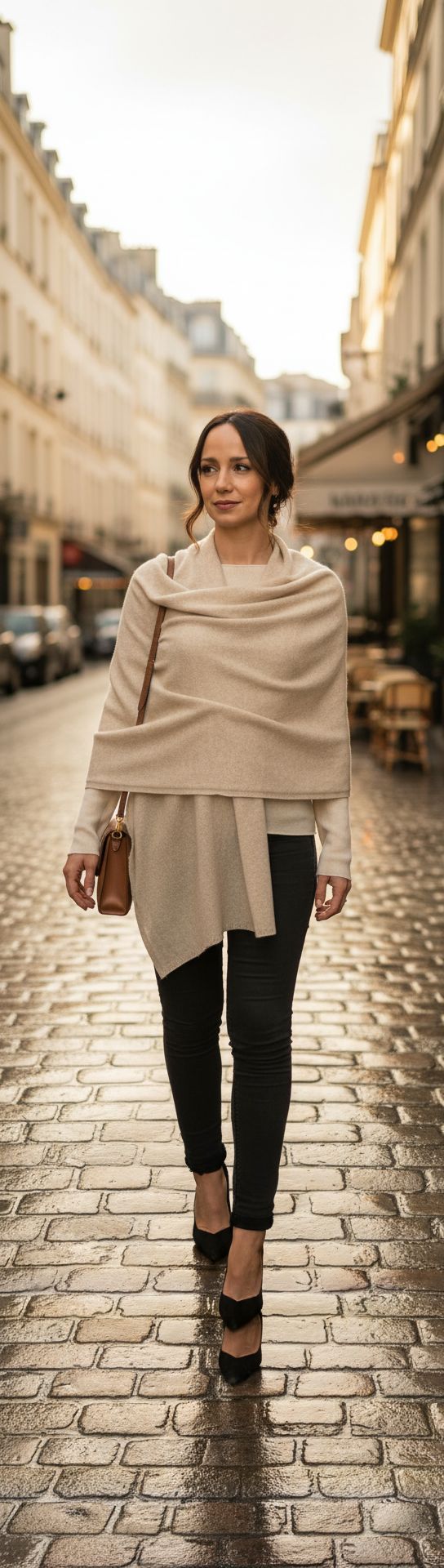 Cashmere stole wrap in neutral tone — lightweight evening shawl — view 4