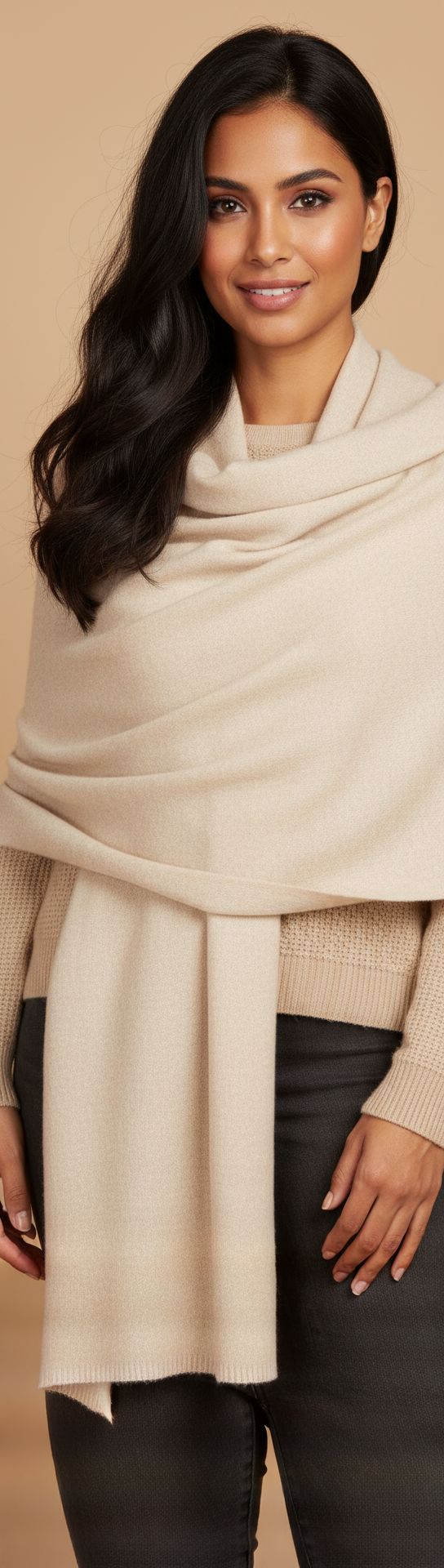 Cashmere stole wrap in neutral tone — lightweight evening shawl — view 6