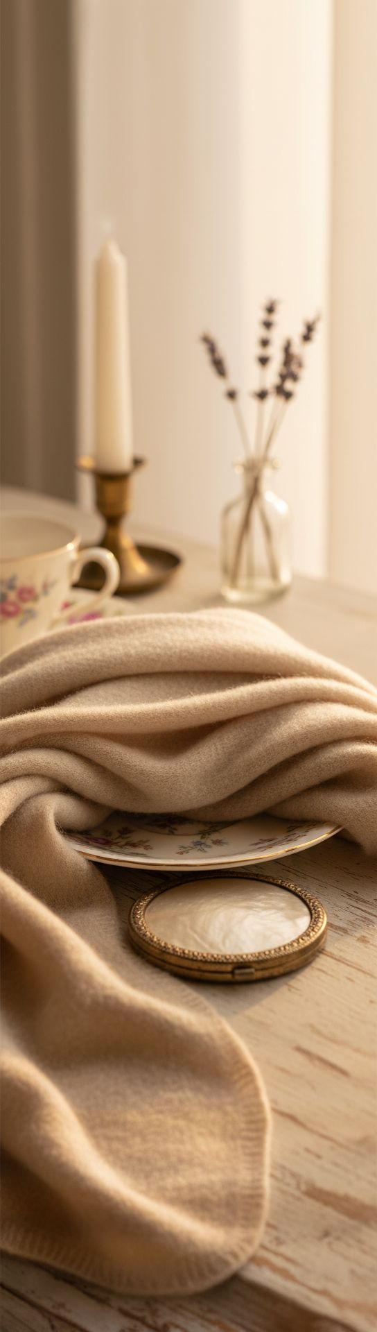 Cashmere stole wrap in neutral tone — lightweight evening shawl — view 4