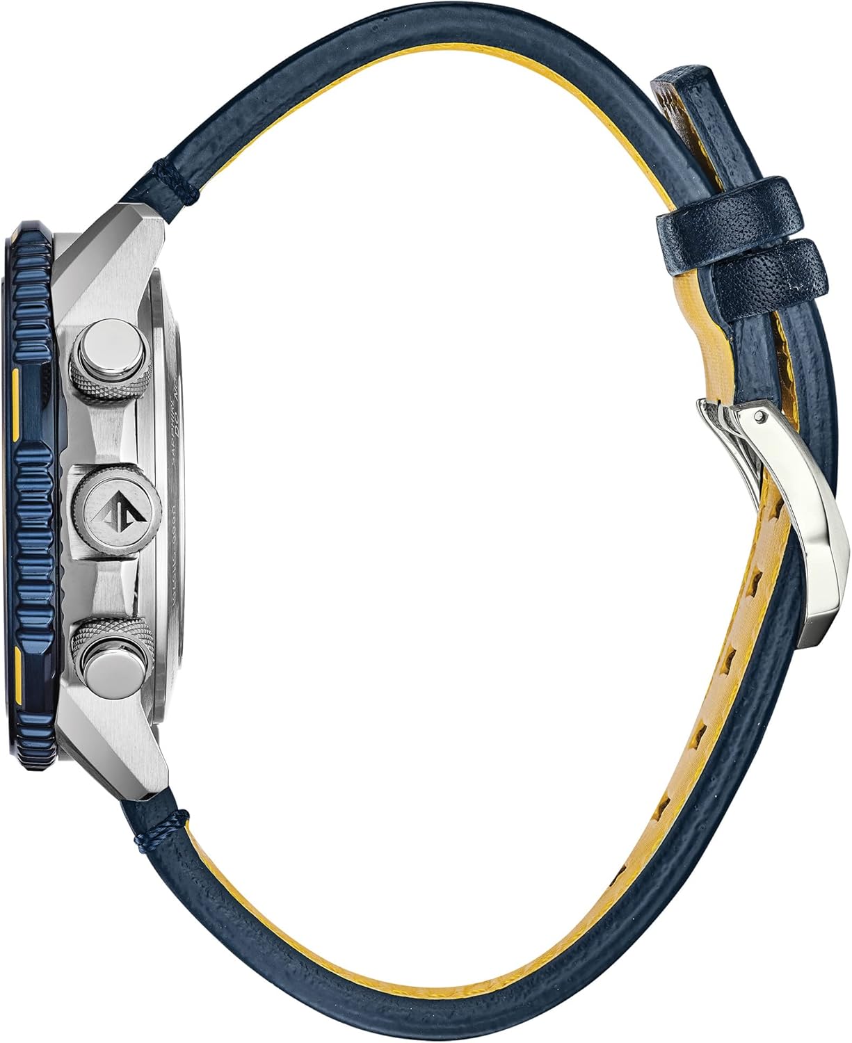 Citizen Eco-Drive Promaster pilot watch in silver with blue leather strap — view 2
