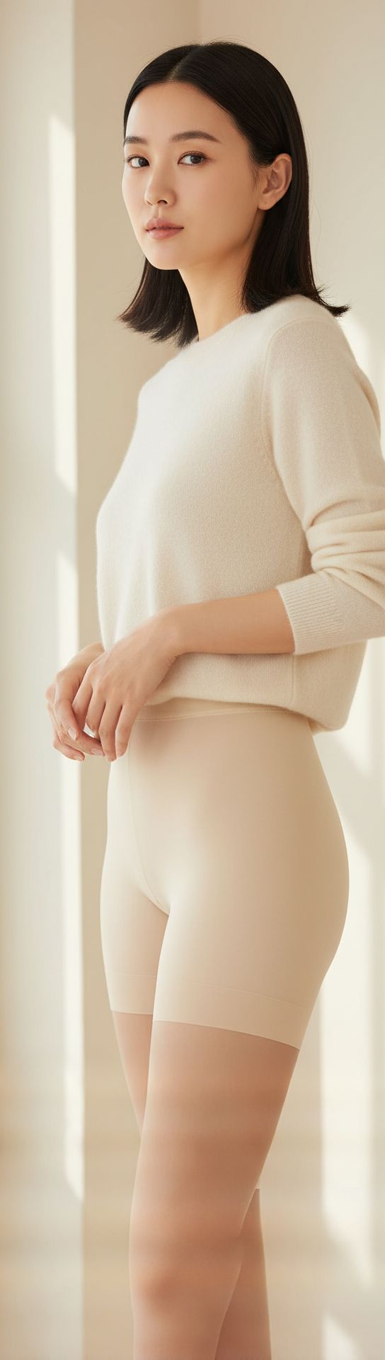 mid-thigh shaping sheers in neutral tone — invisible tummy control — view 1