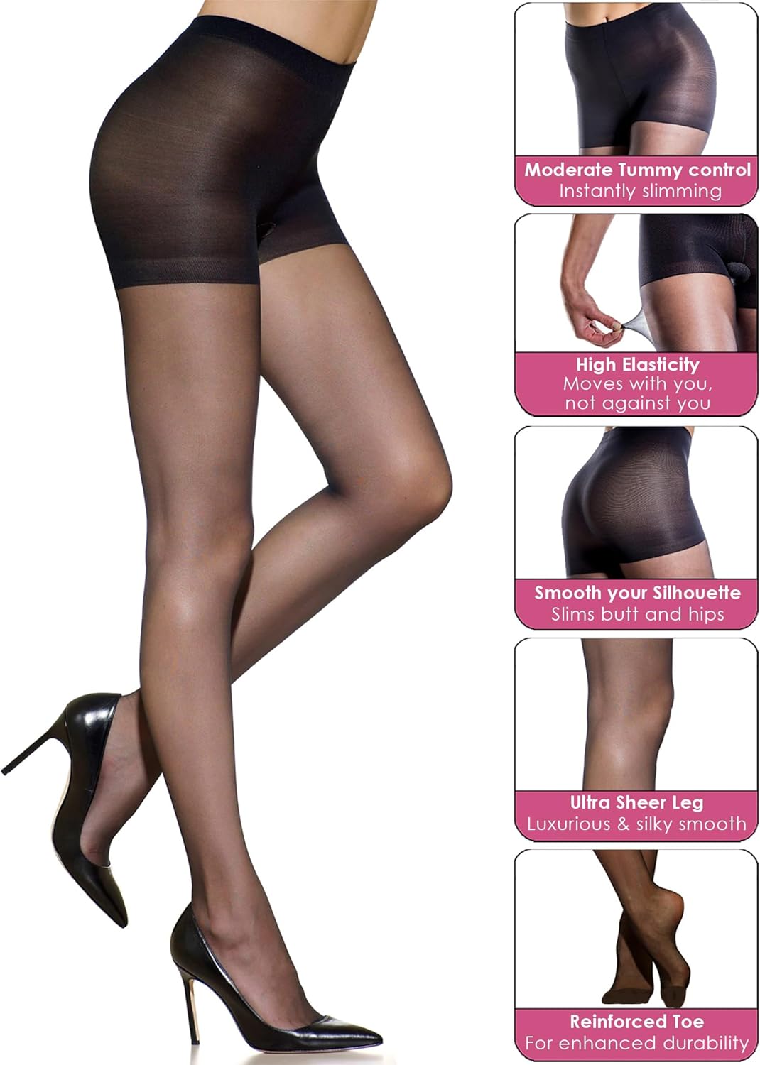Ultra sheer control top pantyhose in neutral tone — lightweight nylon blend — view 4