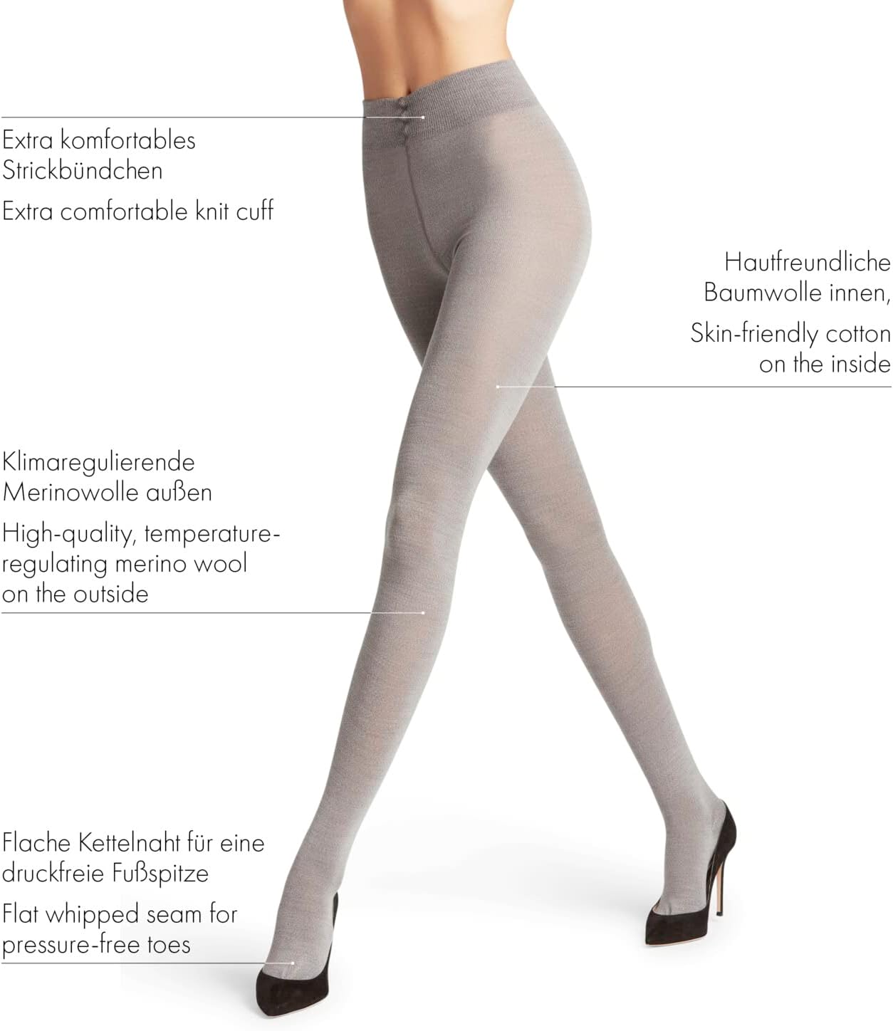 merino wool opaque tights in neutral tone — breathable warm winter wear — view 4