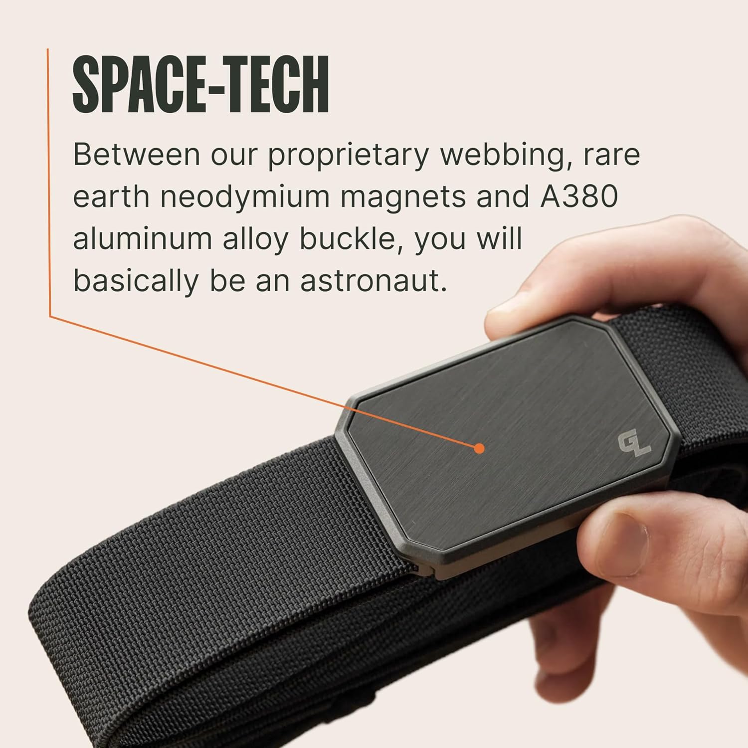Black stretch nylon work belt with magnetic buckle, adjustable everyday carry — view 2