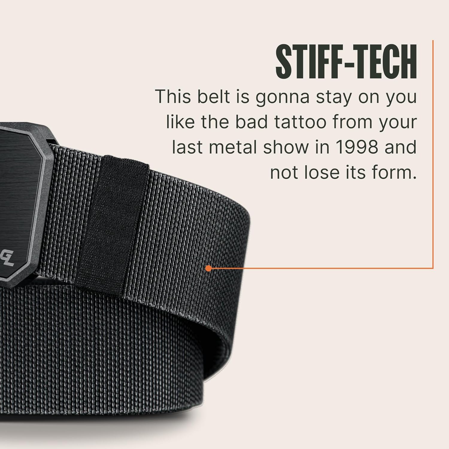 Black stretch nylon work belt with magnetic buckle, adjustable everyday carry — view 3