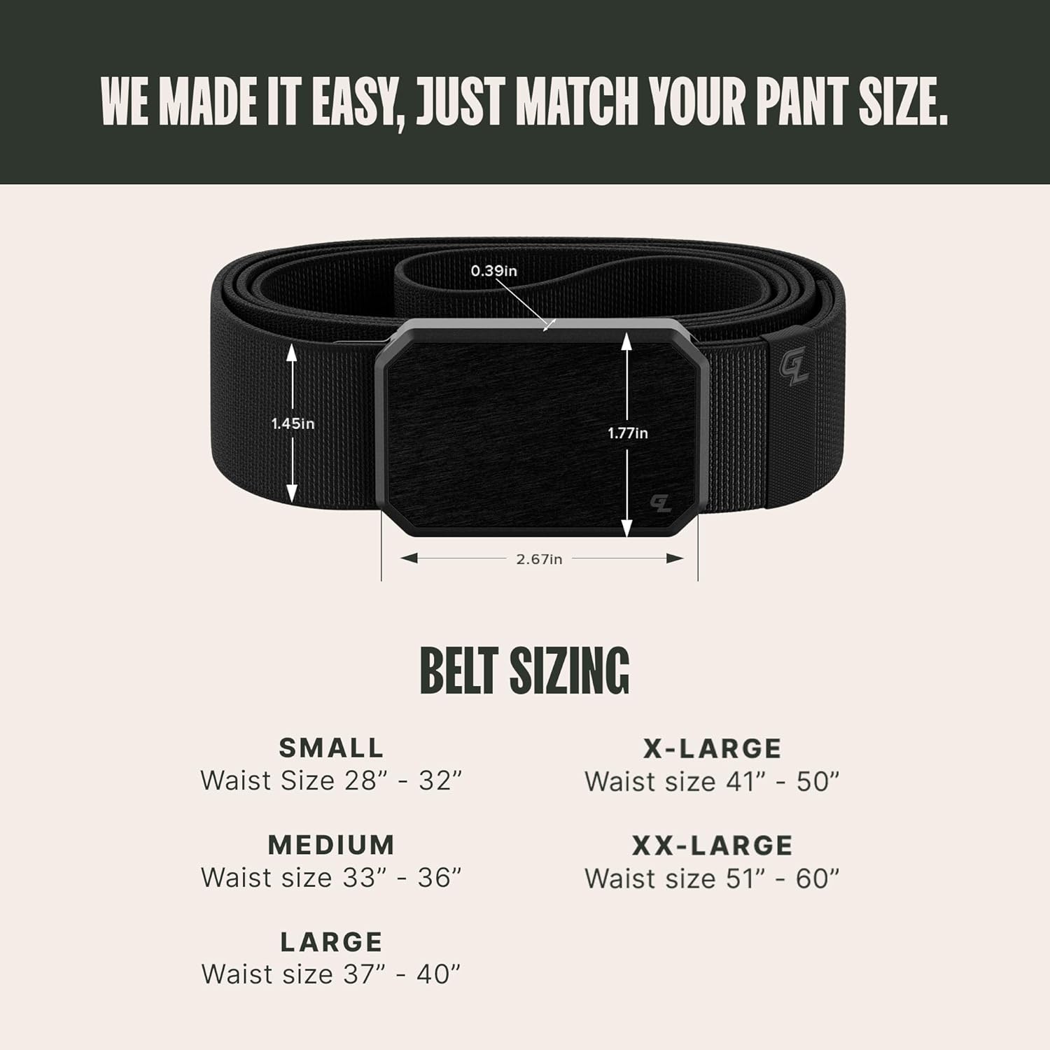 Black stretch nylon work belt with magnetic buckle, adjustable everyday carry — view 5