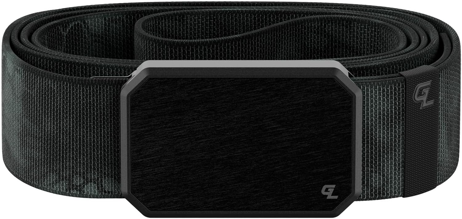 Black stretch nylon work belt with magnetic buckle, adjustable everyday carry — side