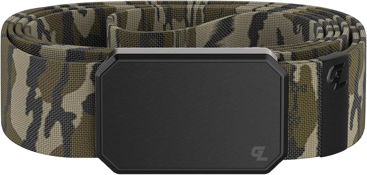 Black stretch nylon work belt with magnetic buckle, adjustable everyday carry — detail