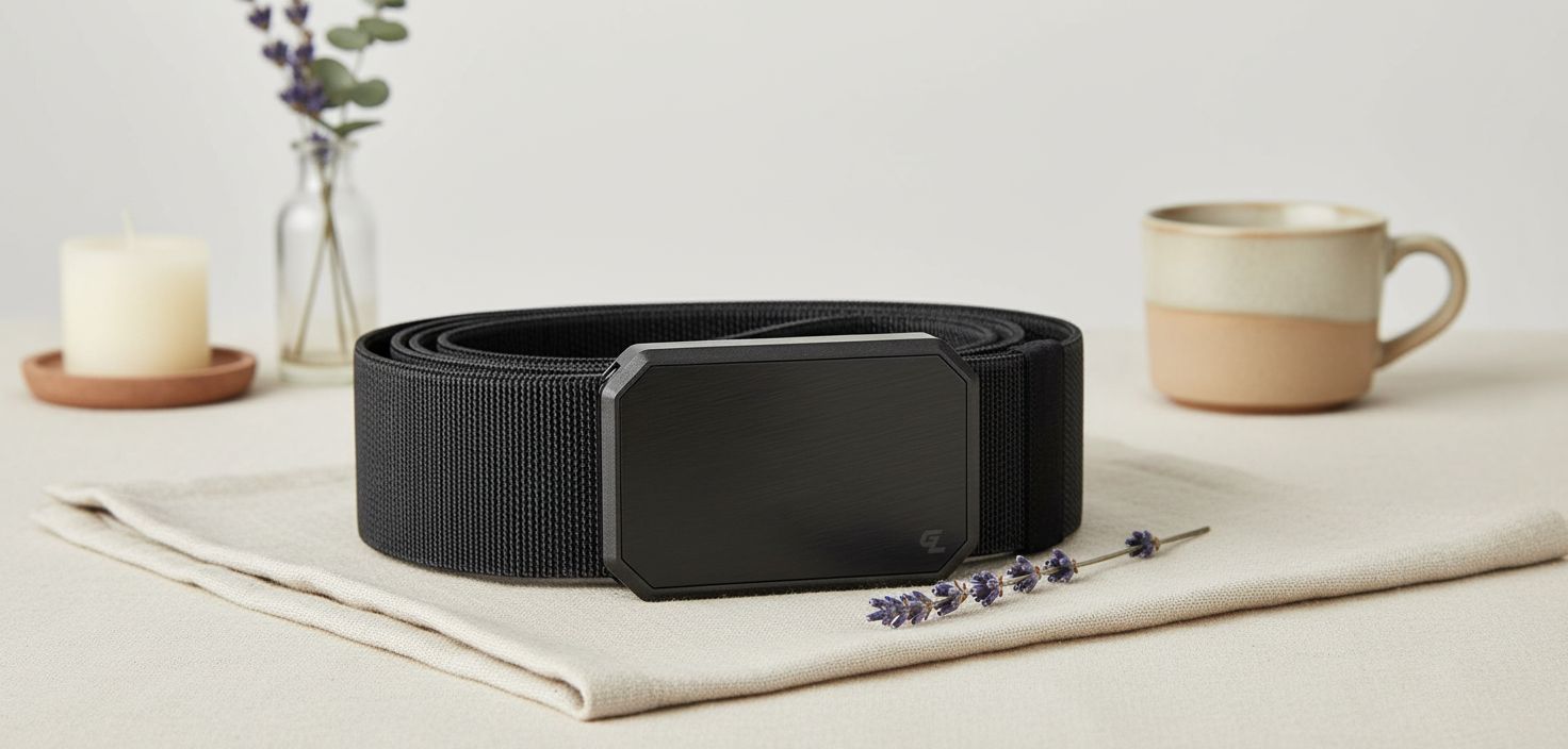 Black stretch nylon work belt with magnetic buckle, adjustable everyday carry — view 7