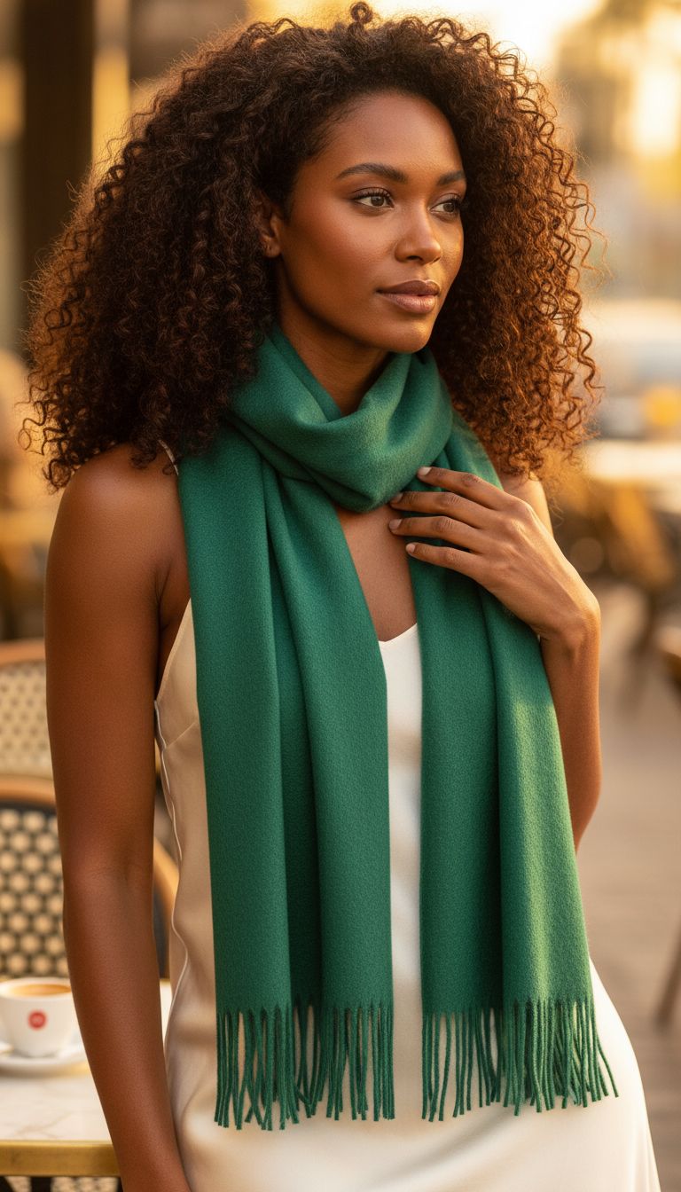cashmere wrap scarf in neutral tones with classic plaid pattern — view 3