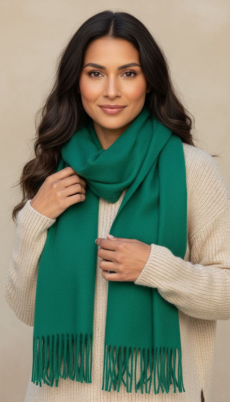 cashmere wrap scarf in neutral tones with classic plaid pattern — view 6