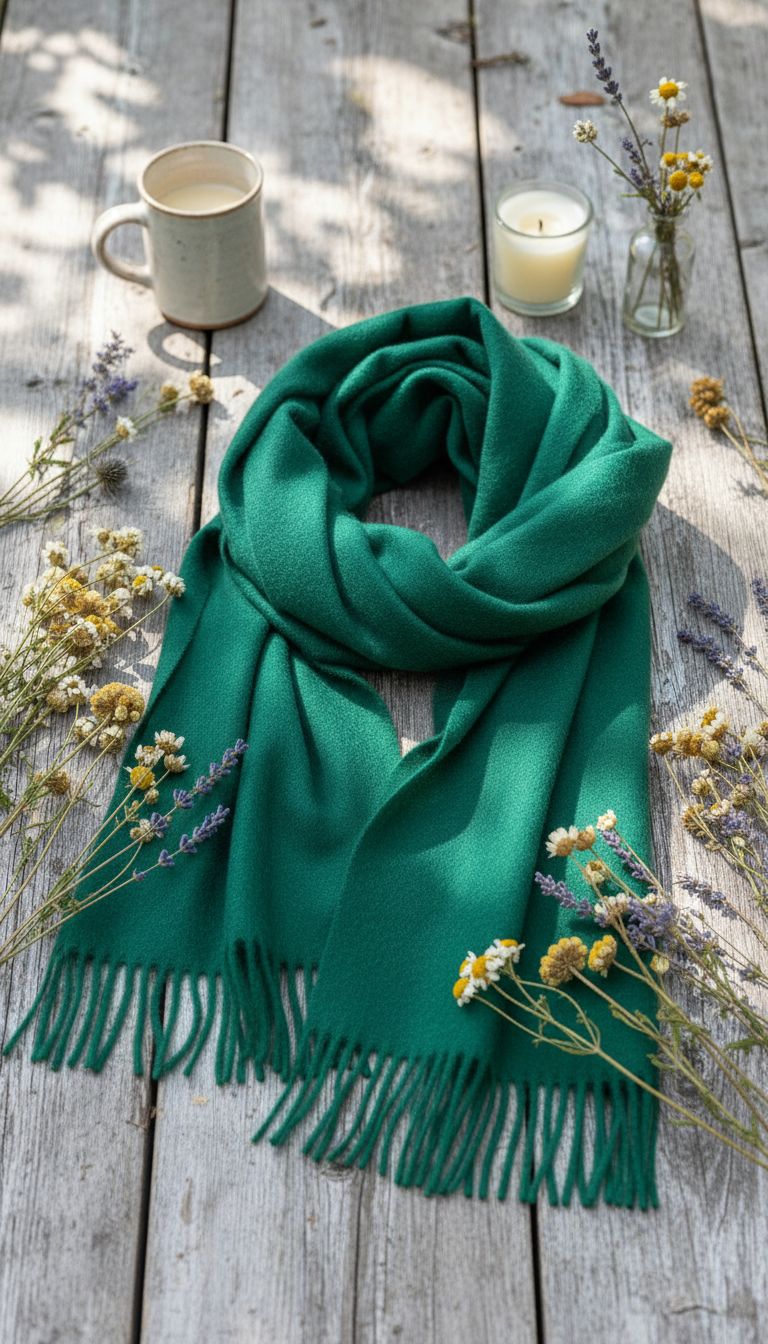 cashmere wrap scarf in neutral tones with classic plaid pattern — view 4