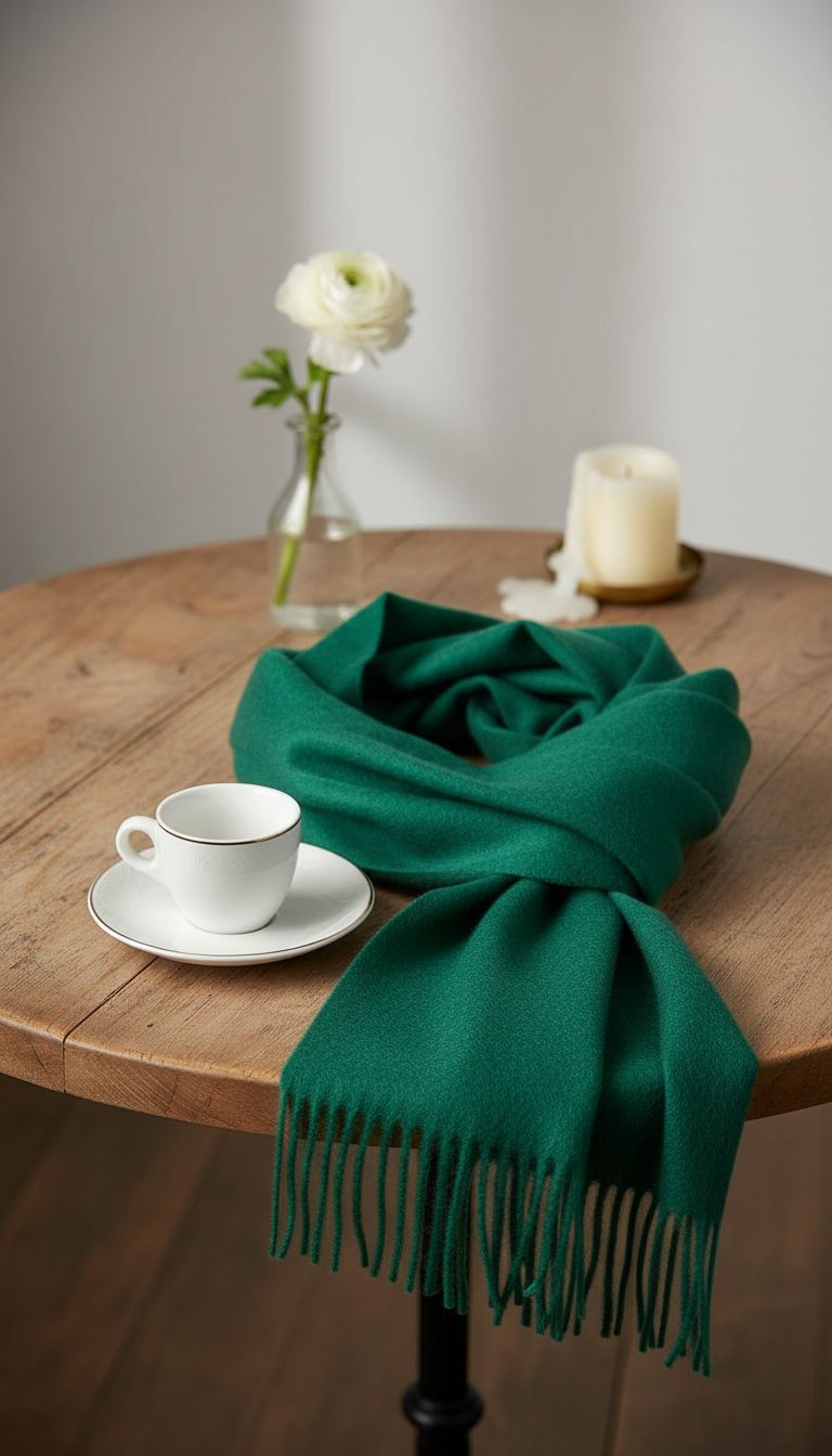cashmere wrap scarf in neutral tones with classic plaid pattern — view 5