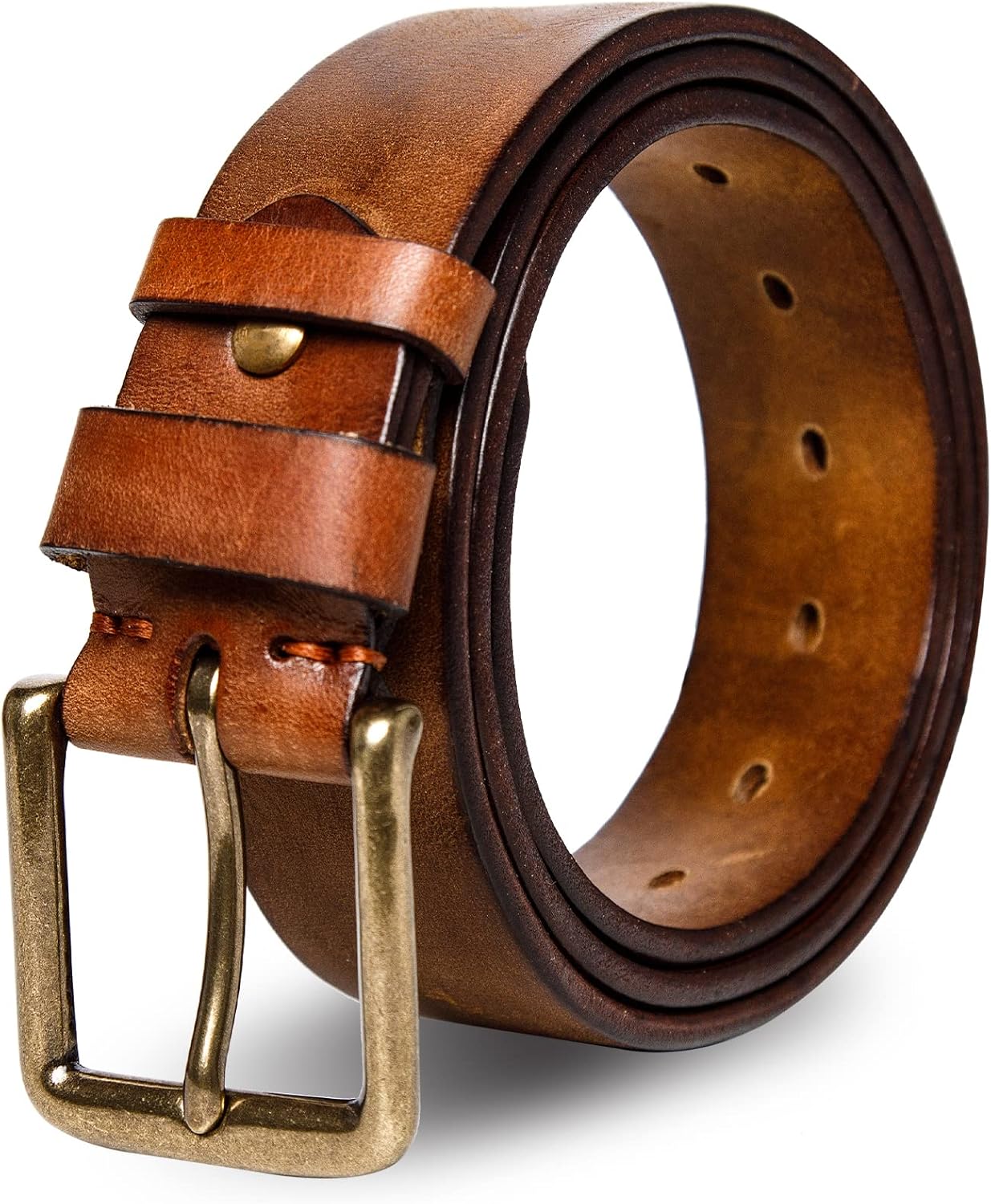 full grain leather work belt in warm neutral — heavy-duty buckle — view 1