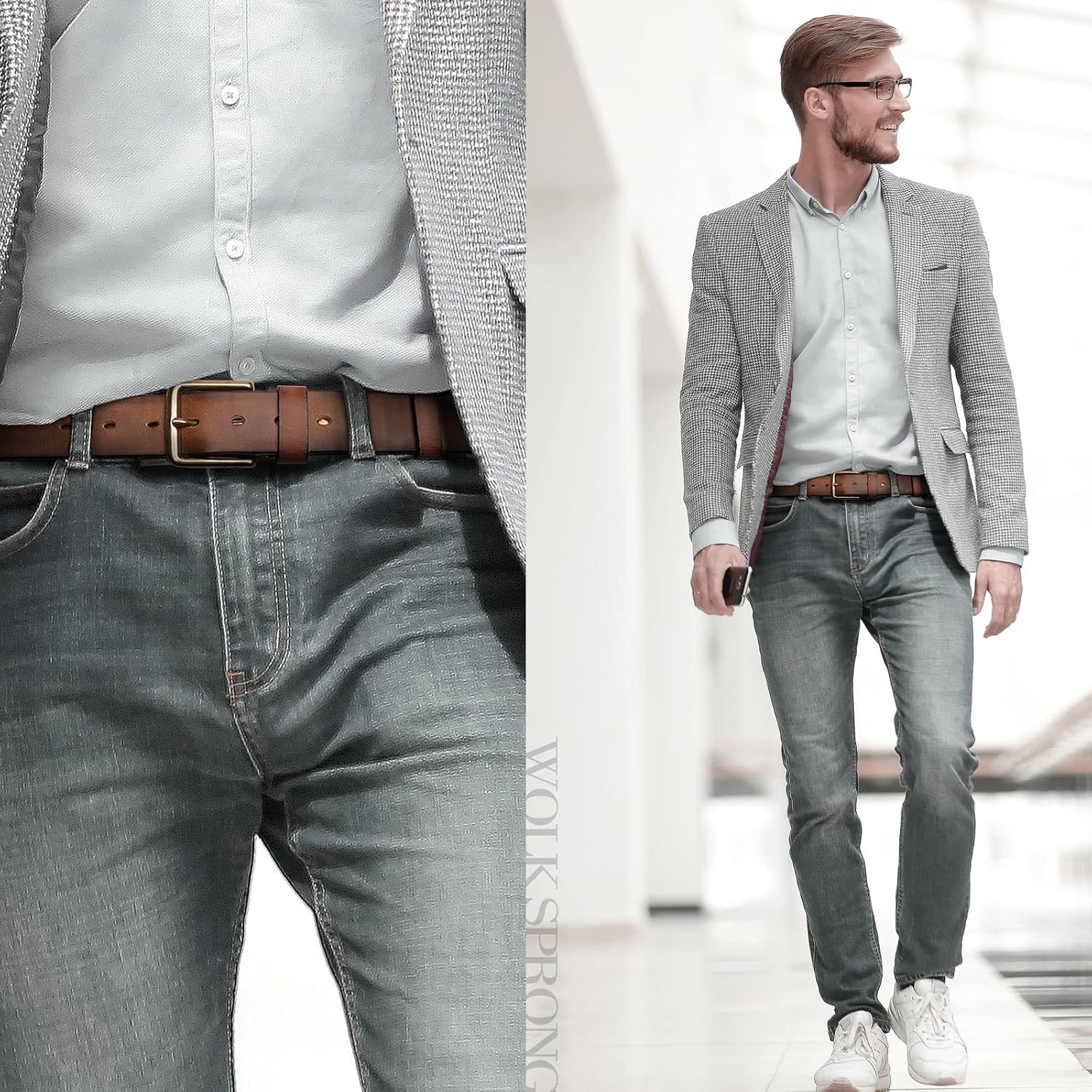 full grain leather work belt in warm neutral — heavy-duty buckle — view 2