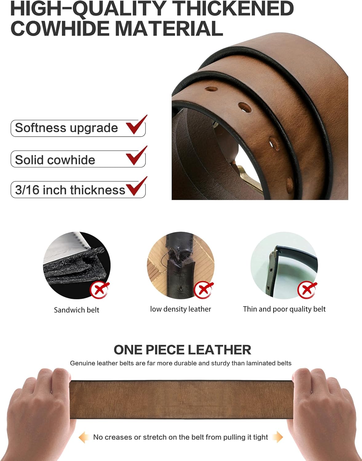 full grain leather work belt in warm neutral — heavy-duty buckle — view 3
