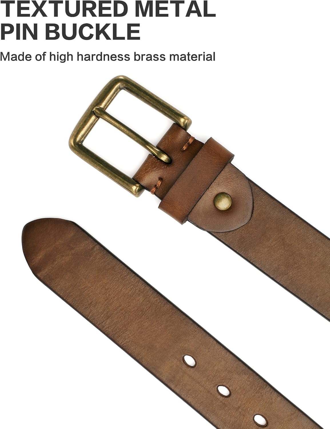 full grain leather work belt in warm neutral — heavy-duty buckle — view 4