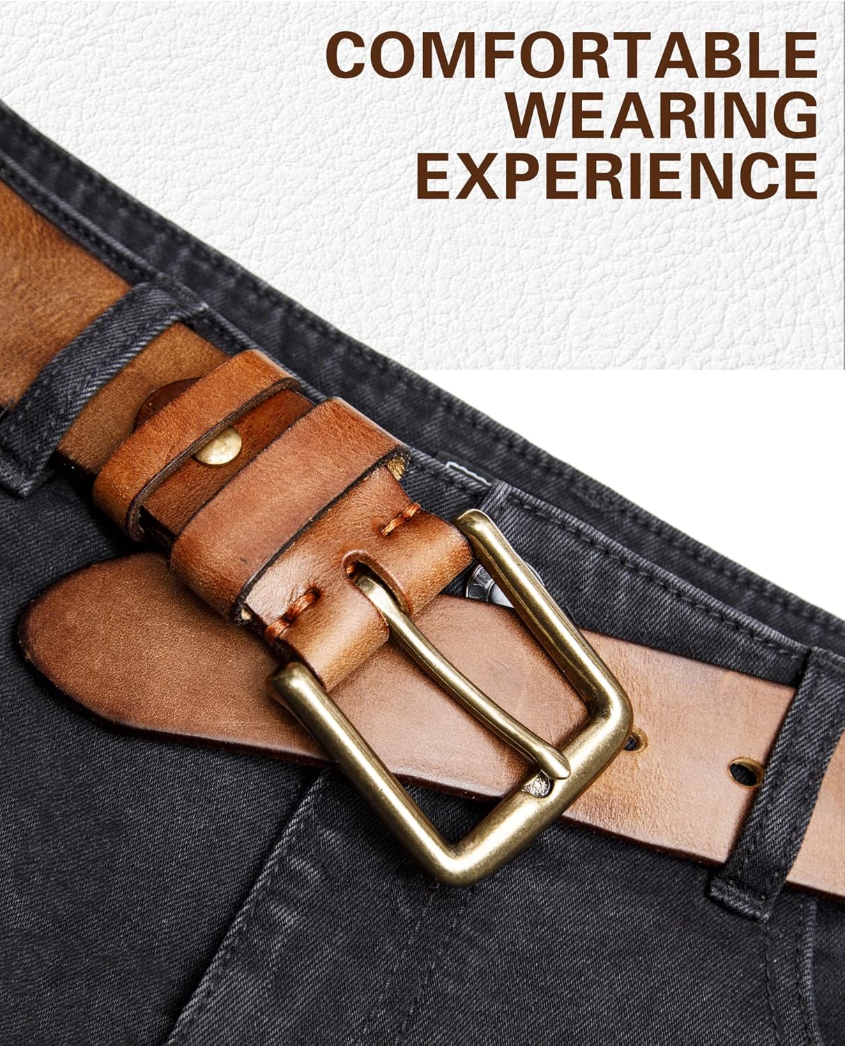full grain leather work belt in warm neutral — heavy-duty buckle — view 2