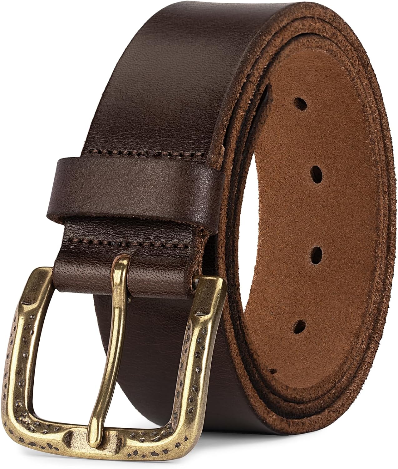 full grain leather work belt in warm neutral — heavy-duty buckle — view 3