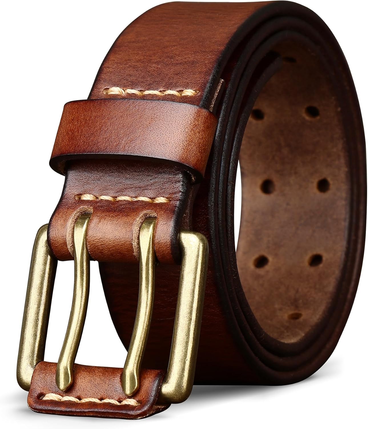 full grain leather work belt in warm neutral — heavy-duty buckle — view 4